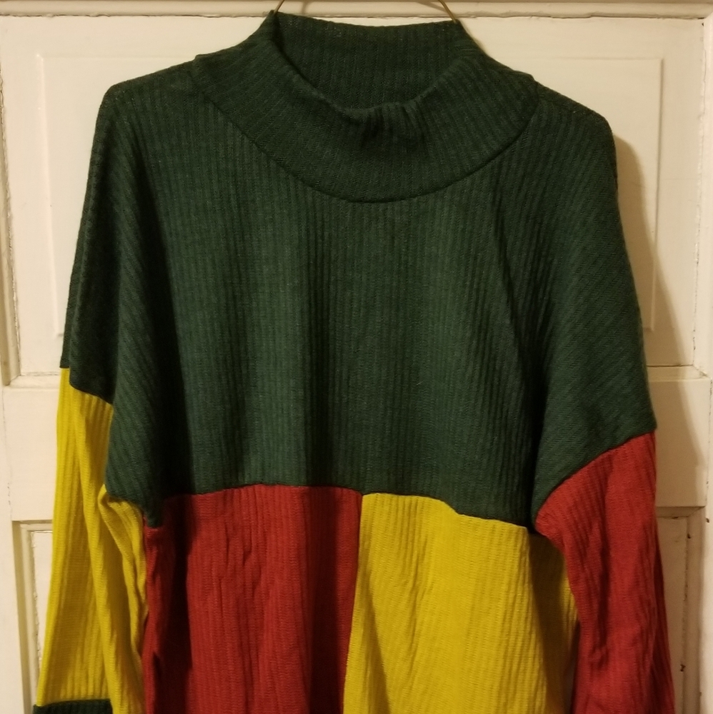 Turtleneck color block sweater